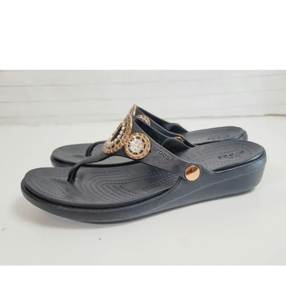 Crocs Sanrah Diamante Wedge Flip Sandal in Black, sz 10 - Picture 5 of 16